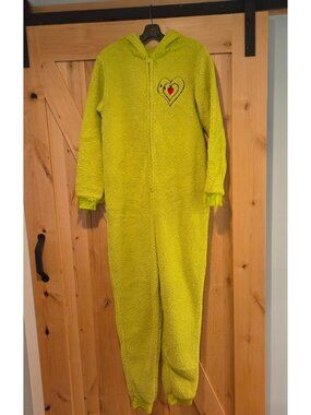 Grinch Costume Pajamas Union Fleece Hooded Dr Seuss Sz L Christmas Holiday Cozy